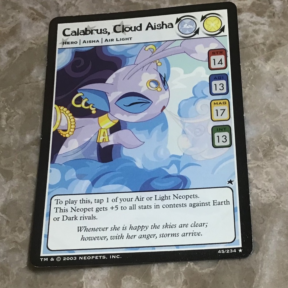 Unique! 2003 Neopets card Calabria, Cloud Aisha